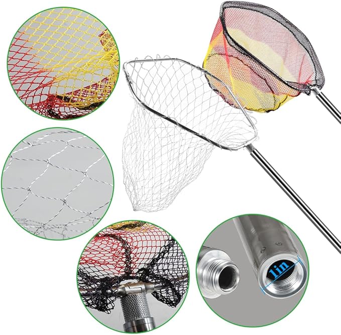 Chicken Catching Net, 32" to 80" 201 Stainless Steel Poultry Catcher Adjustable Handle with Animal Capture Net for Catching Chicken, Ducks, Bird, Dog, Cat, Fish (Included 2 Nets, 1 Pole)