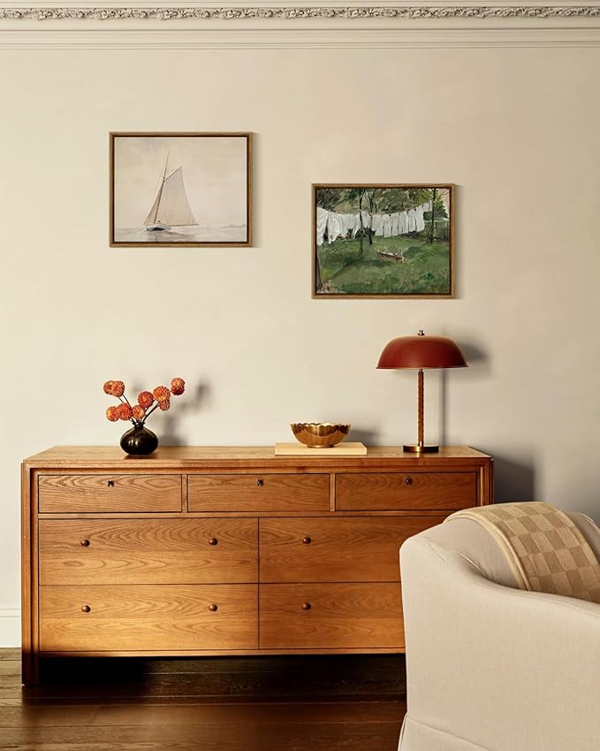InSimSea Framed Canvas Wall Art,Vintage Laundry Room Art Print, Antique Oil Painting, Country Landscape Vintage Wall Art Canvas for Bathroom Bedroom Office Gallery 8x10in