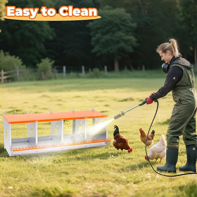 Chicken Nesting Box, 4 Compartment Metal Nesting Boxes for Chickens, Wall Mountable Chicken Laying Boxes, Easy Egg Collection, with Nesting Pads, Indoor & Outdoor Use, 42.5" L x 17" W x 15" H