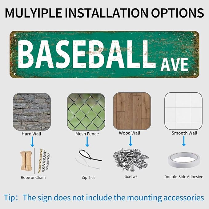 Baseball Decor Baseball Ave Signs Vintage Metal Tin Sign Baseball Street Sign Baseball Decor For Boys Room Baseball Ave Theme Party baseball Wall Decorations 4x16 Inches