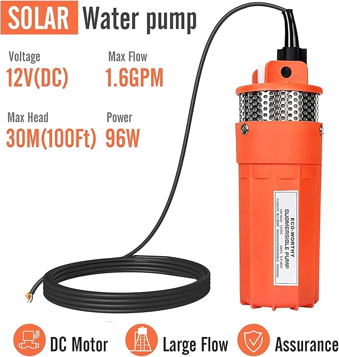 ECO-WORTHY Solar Water Well Pump Kit with 50Ah Lithium Battery, 12V Solar Water Pump + 200W Solar Panel Kit + 50Ah Lithium Battery for Well, Irrigation, Filling Water Tank