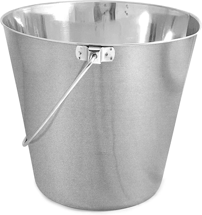 Heavy Duty Stainless Steel Bucket 1 Gallon - 4 Quart Flat Side Metal Bucket for Feeding & Watering Pets, Livestock & Cleaning - Perfect for Crates, Kennels, Cages & Hang on Fences