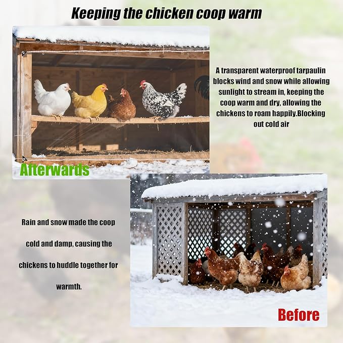 16 Mils Chicken Coop Cover for Winter, 3x2m/10x6.5ft PVC Clear Chicken Run Insulation Tarps Accessories for Sheepfold Bird Cage Vegetable Greenhouse Wind Rain Snow Freeze Resistance