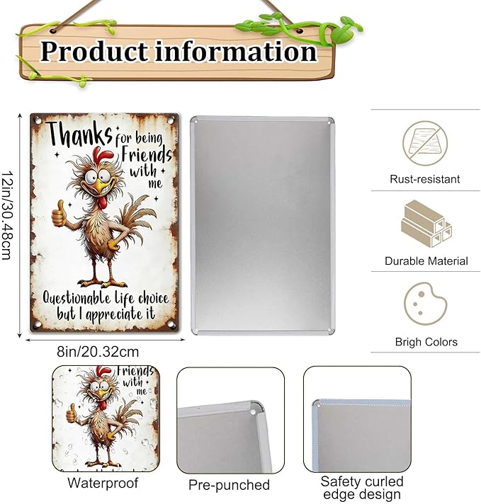 Funny Chicken Signs - Chicken Coop Thanks For Being Friends With Me Tin Signs For Lovers Gifts Outdoor Home Farm Wall Art Decor 8x12 Inch