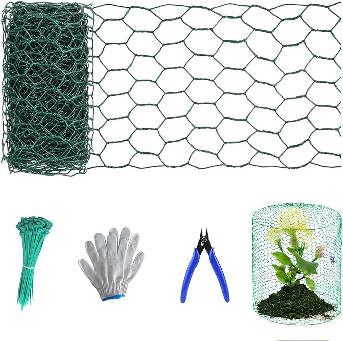 Wire for Floral Arrangements, Green Mesh, 0.6 Inch Hexagonal Galvanized PVC Coated Netting Fence for Crafts, Poultry (4 in x 10 ft)