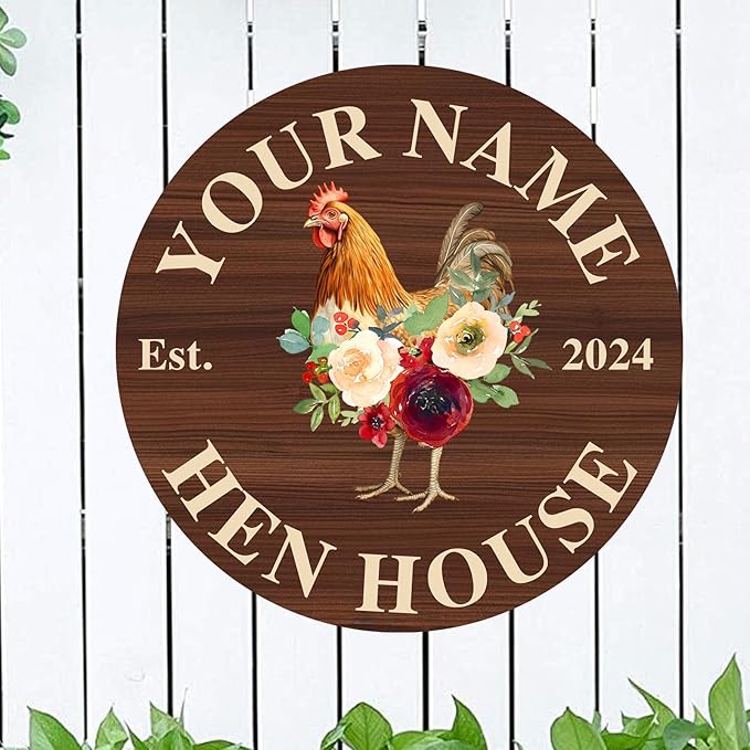 Custom Chicken Coop Metal Sign, Personalized Farmhouse Wall Decor, Vintage Fluffy Butt Hut Decor, Custom Name Sign for Farm, Gifts for Chicken Lovers