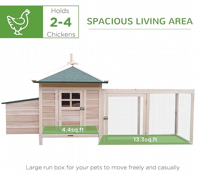 PawHut 77" Wooden Chicken Coop with Nesting Box, Cute Outdoor Hen House with Removable Tray, Ramp Run, for Garden Backyard, Natural