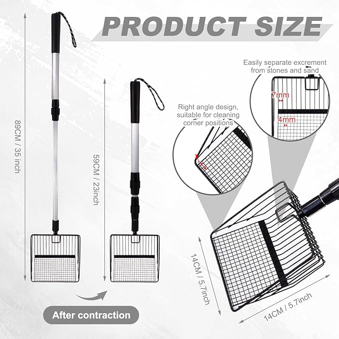 panthra Chicken Poop Scooper, Chicken Coop Scooper for Sand, Widened Shovel Head, Retractable Handle Design (23-35inch), Efficient Tool for Cleaning Poultry Manure (Black)