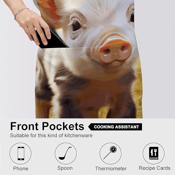 Adult Cute Farm Animal Apron Waterproof Apron with Large Pocket Adjustable Neck Strap Kitchen Bib Work Aprons Long Ties Cooking Baking Gardening Painting for Women Men