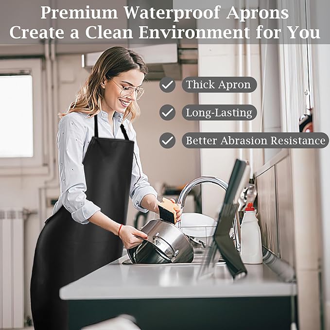 PEASUG Waterproof Butcher Apron, Extra Long Adjustable Lab Apron with Bib for Dishwashing, Cooking, Gardening, Pet Grooming