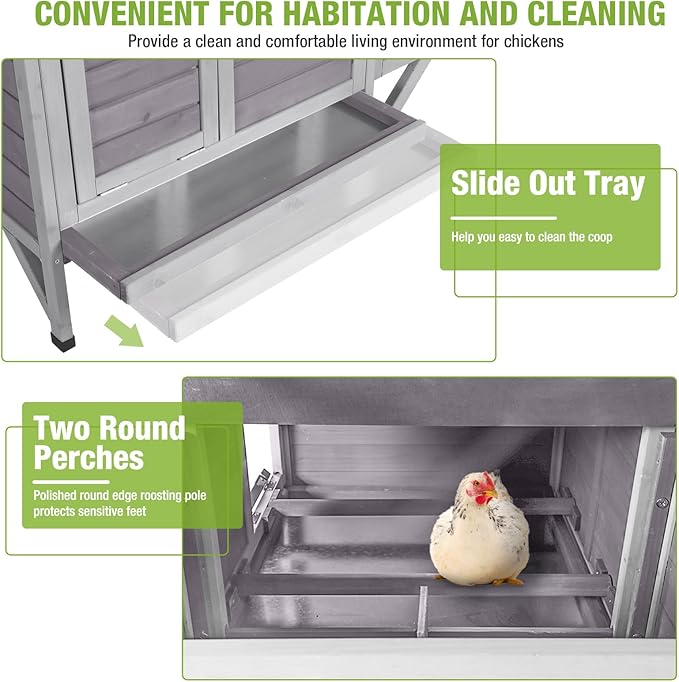 GUTINNEEN Outdoor Chicken Coop with Nesting Box, Weatherproof Hen House with Leakproof Pull-Out Tray, Oenable Roof, Poultry Coops for Chickens, Duck & Quail