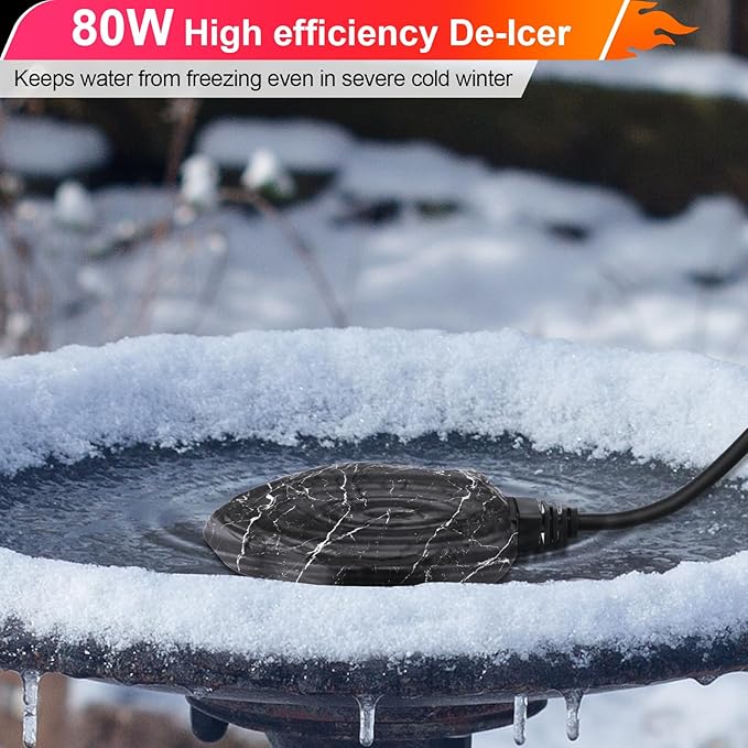 Saillong Bird Bath Deicer Heated Rock, 80W Submersible Utility Decorative De Icer, Thermostatic Controlled Winter Water Heater with Aluminum Base for Outdoor Bird, Chicken, Duck (1 Pack,Black)