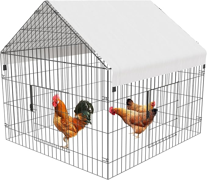 Metal Chicken Coop 42"×40"×40" Chicken Run with Waterproof Cover Portable Poultry Cage Walk in Hen House Outdoor Backyard Farm Animal Enclosure Crate Pet Playpen Exercise Pen for Rabbit Duck