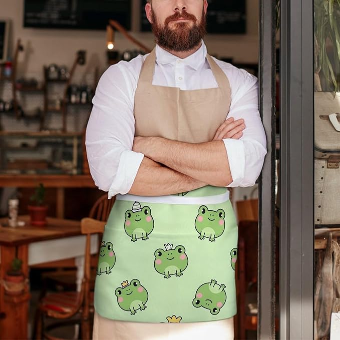 Server Apron with 3 Pockets Waist Waiter Waitress Half Apron Short Aprons