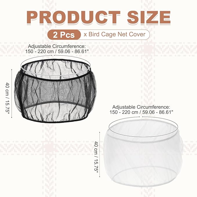 Bird Cage Seed Catcher, Bird Cage Net Cover Seeds Guard, Universal Birdcage Accessories, Black/White, Circumference 59.1"-86.6", Height 15.7" for Parrot Cockatiel Enclosures