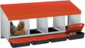 Chicken Nesting Boxes with Rollout Egg Collection – 4-Compartment Metal Hen Nest Box with Removable Trays, Slanted Roof & Ventilation, Wall Mount or Standing for Backyard Poultry Coop, Orange