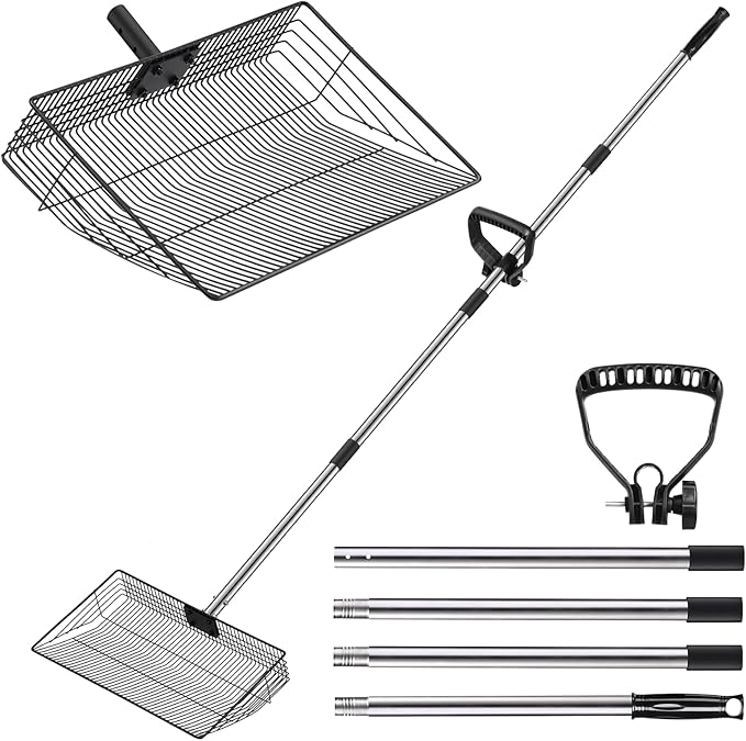 Chicken Poop Scooper & Rake 2-in-1, 15"-Large Thickened Chicken Poop Scooper, Litter Scooper Sand Sifting Shovel for Chicken Poop & Pet Waste Cleaning