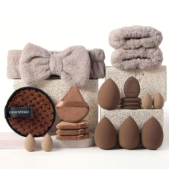 40 PCS Professional Makeup Brush Tools Set, Cosmetic Brush Sponge, Puff, Headband, Brush Cleaning Bow Set, Facial Makeup, Cleaning Accessories, Makeup Products, Valentine Day Item (Coffee-40PCS)