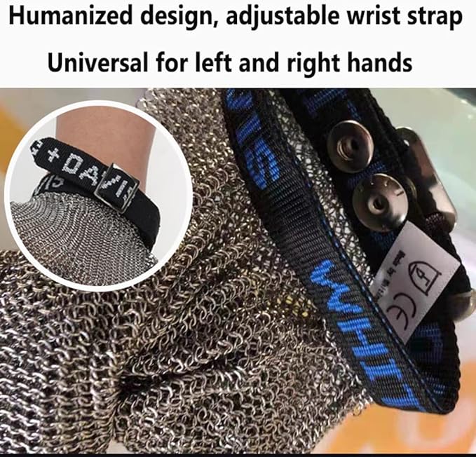 Metal Cut Resistant Chainmail Gloves, Food Grade Safety Chef Meat Cutting Safety Work Gloves, Easy to Clean (Size : 1PCS/L)