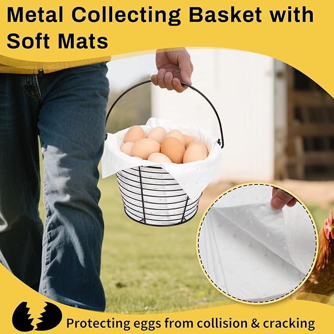 2 Pcs Metal Egg Basket with Soft Pads, 8 Inch Wire Egg Basket for Gathering Fresh Eggs, Eggs Collecting Baskets for Chicken Duck Goose