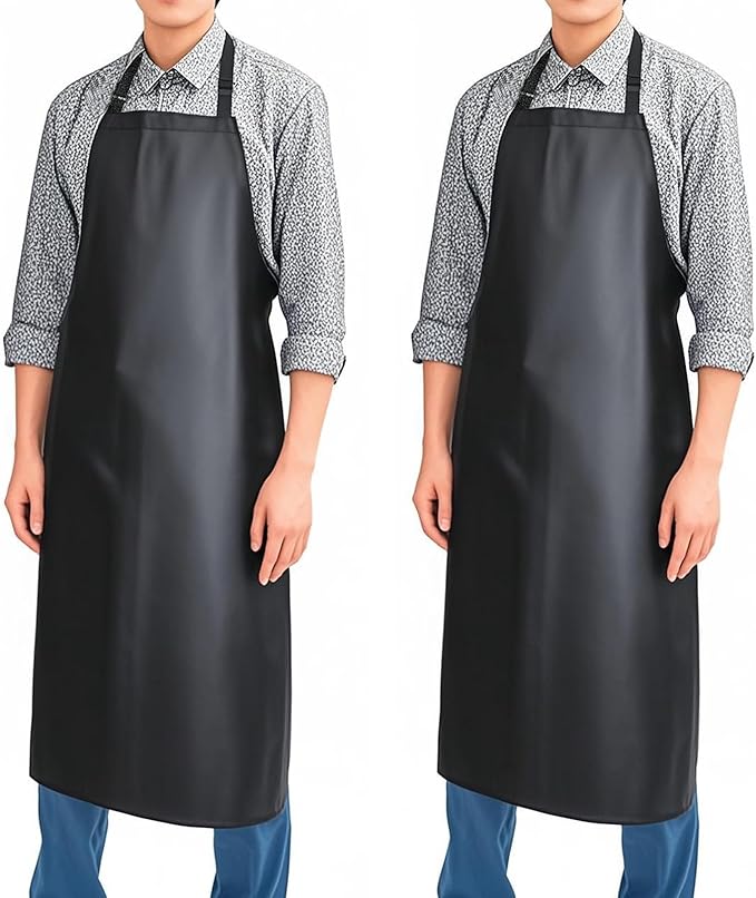 Waterproof Rubber Vinyl Apron 40 Inch Heavy Duty Adjustable Bib for Men Women Kitchen Cooking Lab Dishwashing Black