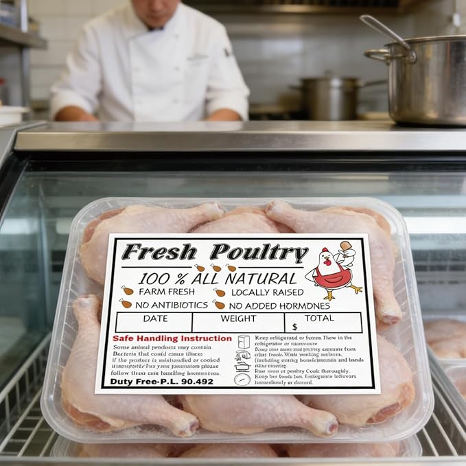 120pcs Poultry Freezer Labels with Safe Handling Instructions Frozen Stickers,Exemption P.L. 90-492(4x2.5 inch)