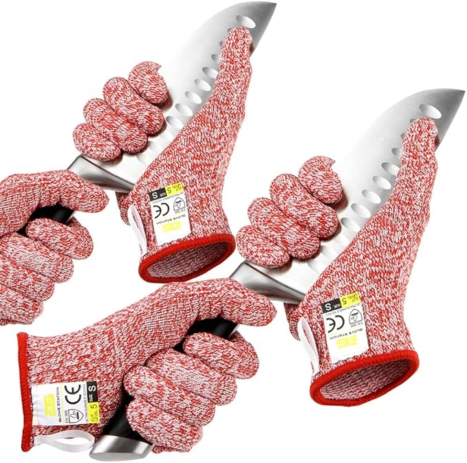 Glove Station Ultra Durable Series Cut Resistant Gloves - Cutting Gloves for Chefs, BBQ and Cooking - Level 5 Protection, Food Grade Safe Cut - Red, X-Large Size [2-Pack]