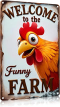 FunnySign Chicken Gifts Rooster Décor Welcome To The Funny Farm Rustic Tin Sign For Home Farm Chicken Coop Decor 8x12 Inch (9706)