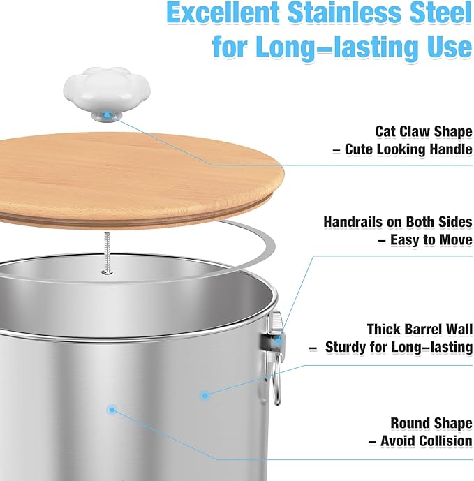 25 Lbs Large Stainless Steel Dog Food Storage Container with Lids Airtight to Keep Food Fresh, Metal Pet Food Bin Claw Handle Easy Clean & Use for Big Dog Multiple Pet, Long-Lasting Cat Food Storage