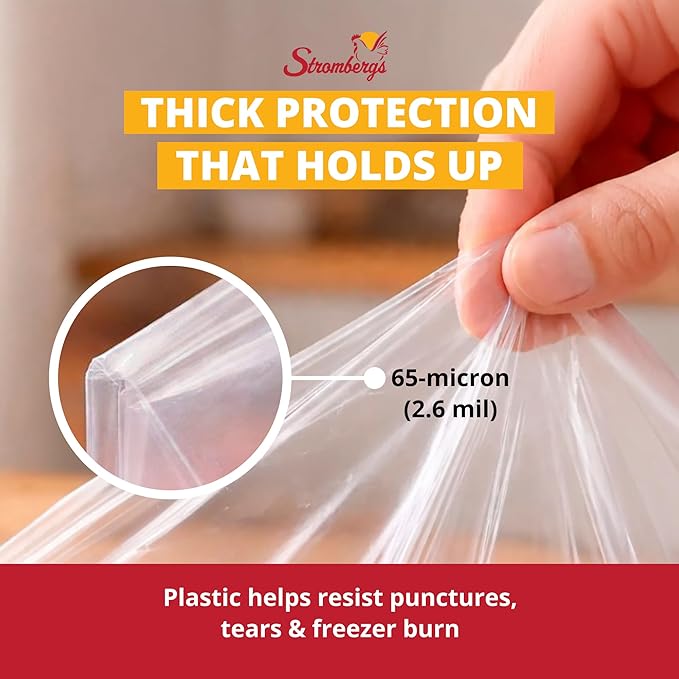 Stromberg's Small Turkey Heat Shrink Bags, Large Chicken Poultry Freezer Storage Bags, 14" x 24" Food Safe 65 Micron Shrink Wrap for Water Dip Sealing, Minimizes Freezer Burn & Punctures, 25 Pack