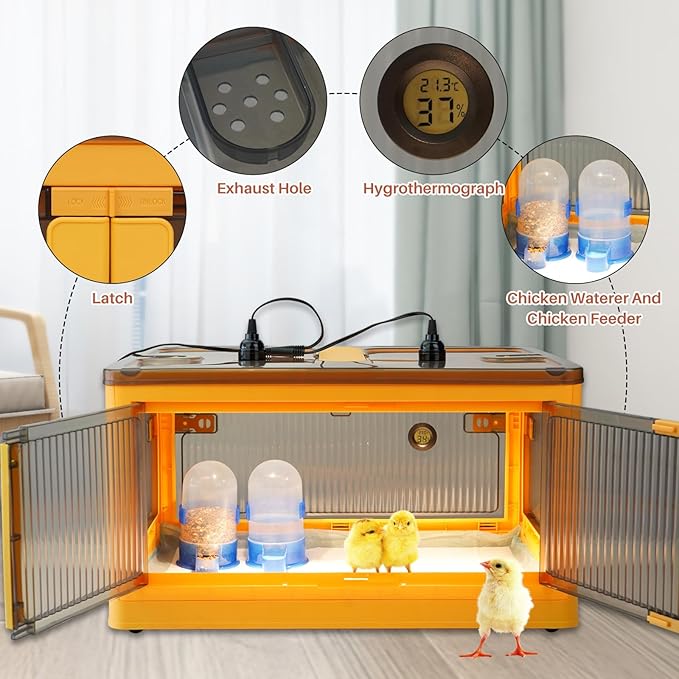 Chick Brooder Box for Chicks, Brooder Box with Feeder and Waterer, Brooder Heater Warms up to 20 Chicks, Poultry Breeding Box Suitable for Chick Duckling Parrot Lizard (Large)