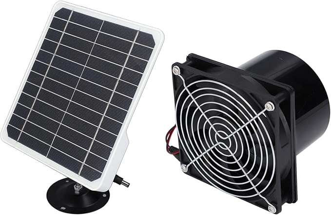 ZJchao 50W Solar Powered Exhaust Fan, 12V Solar Panel with 6.5 Inch Ventilation Fan for Outside Greenhouse Chicken Coop Shed Pet House