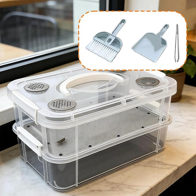Mealworm Breeding Kit Rearing Container Worm Farm Box Superworm Habitat Feeder Storage for Bearded Dragon Birds Chickens Frogs Lizards Reptiles Sugar Gliders