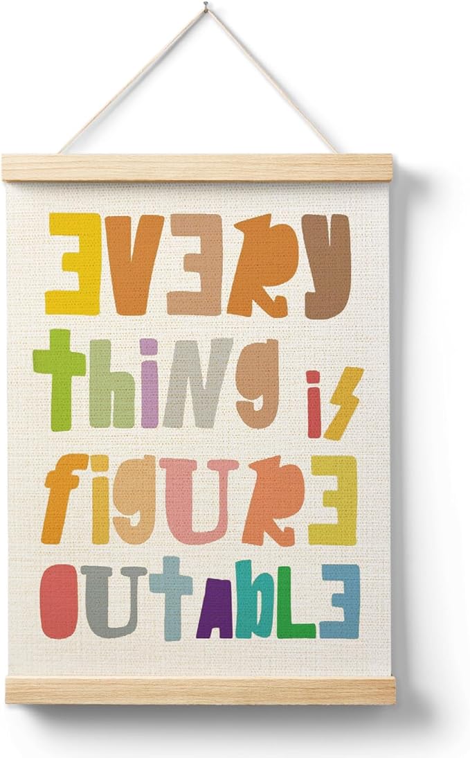 AQYIP Everything is Figureoutable Inspirational Wall Art Decor, Boho Classroom Decor, Positive Affirmations Poster Canvas Prints for Kids Room Home Classroom Wall Decoration, 12x16 Inch