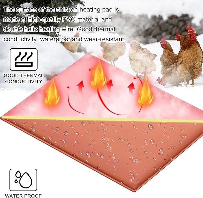 Chicken Heating Pad Baby Chicks Heater Mat Temperature and Timer Adjustable Led Display Chicken Warming Blanket Heated Mat with Anti Bite Cord Chick Brooder Heating Mat Orange 11.7" X 15.6"