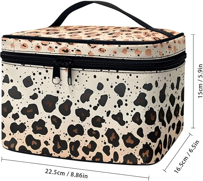 Brown Cheetah Leopard Print Travel Makeup Bags for Women Portable Tote Cosmetic Case with Carry Handle Toiletry Accessories Storage Organizer Bags