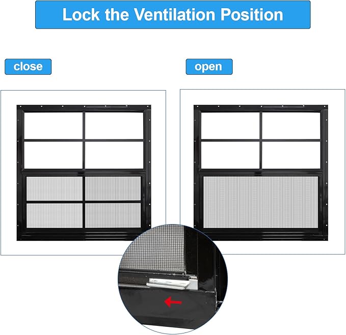 NeatiEase 2 Pack Shed Windows with Black Frame, 24 x 24 Flush Mount Small Window with Tempered Glass and Fiberglass Screen for Shed, Chicken Coop, Playhouse, Household, Garage