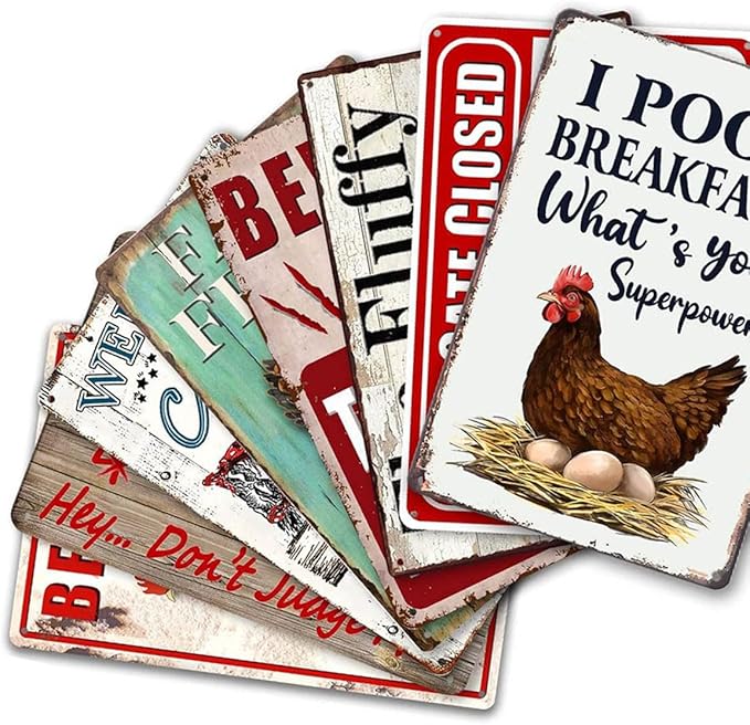 8 Pack Chicken Coop Accessories, Funny Chicken Coop Metal Signs Outdoor Decor Chickens Farm Personalized Tin Sign Chicken Gifts For Lovers House Decor 8×12 Inch