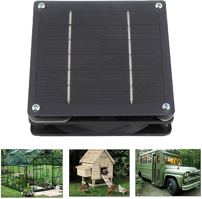 Monocrystalline Solar Panel Fan, Solar Exhuast Vent Fan, 2 in 1 Solar Exhaust Vent Fans for Enclosed Spaces Such As Chicken Coops, Pet Houses, and Greenhouses