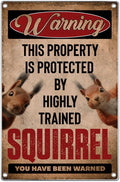 Warning Squirrel Sign Funny Highly Trained Wall Decor For Home Yard Or Garage Metal 8 x 12 Inch Humorous Decoration Indoor Kitchen Vintage Aluminum Outdoor Art