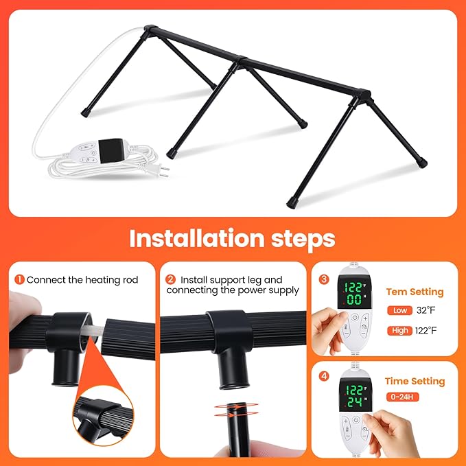 Heated Chicken Perch for Coop Thermo Heated Roosting Bar for Chickens Adjustable Temperature Heated Perch for Chicken Prevents Frozen Toes, Overheat Protection Chick Warm Coop Accessories