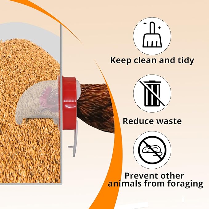 Automatic Poultry Chicken Feeder No Waste Metal Large Capacity 30 lbs Feeders for Chickens Ducks, Geese Bantams Pheasants Coop Weatherproof (6-Port)