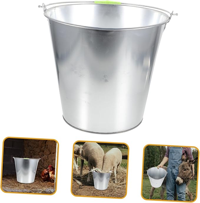 Sosoport Metal Waste Container for Poultry Feeding Iron Storage Bucket Handle for Kitchen Waste Collection for Chickens Multi-Purpose Sustainable Living