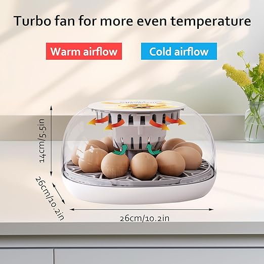 Egg Incubators for Hatching Eggs, 12 Egg Incubator Automatic Turner Humidity Control Egg Encabulator for Chicken, 360° Clear Window Incubator for Chicken Eggs, Duck, Quails, Goose Eggs