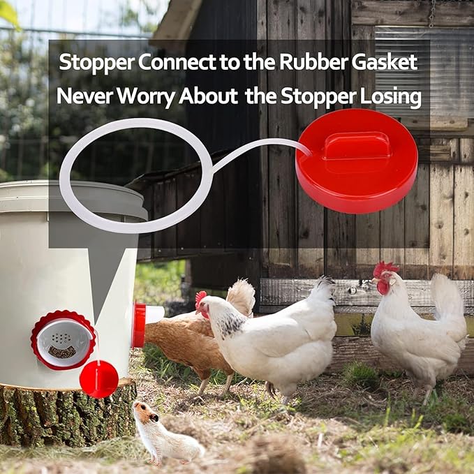 Chicken Feeder Port Kit –4 Pack Automatic Poultry Feeder Cups for Buckets & Bins, No Waste Rainproof DIY Chicken Feeders for Hens, Ducks & Other Poultry