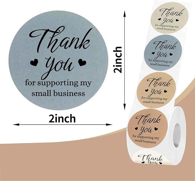 500 Pcs Thank You Stickers for Small Business, 2 Inches Self-Adhesive Elegant Round Seal for Envelopes, Party Favor