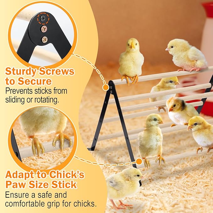 16.5" Lx13.4 Wx9.8 H Large Metal Stable Chick Perch - Wooden Baby Chicks Roosting Bars, Easy to Assemble & Clean Stand Ladder Fun Toys for Coop Accessories