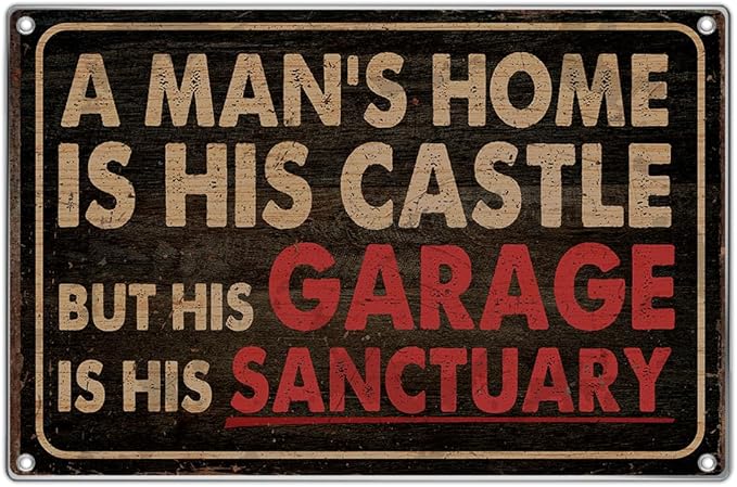 Man Cave Wall Decor Garage For Men Vintage Metal Sign Decoration A Man's Home Is His Castle But Sanctuary 12 x 8 Inch Art Kitchen Aluminum Indoor Outdoor