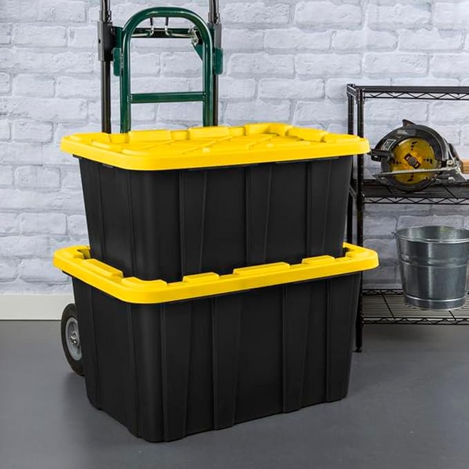 Sterilite 16 Pack Industrial Tote, Plastic Storage Container Bins with Lids, 27 Gallon - Heavy-Duty Organizing Containers for Closet, Bathroom, and Office