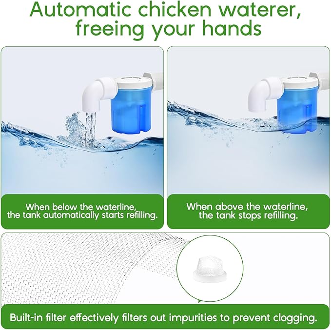 Automatic Chicken Waterer,Valve-Controlled Large Watering System with Stainless Steel Metal Hose,Suitable for Quail,Ducks,and Other Poultry，Hanging/Standing Use